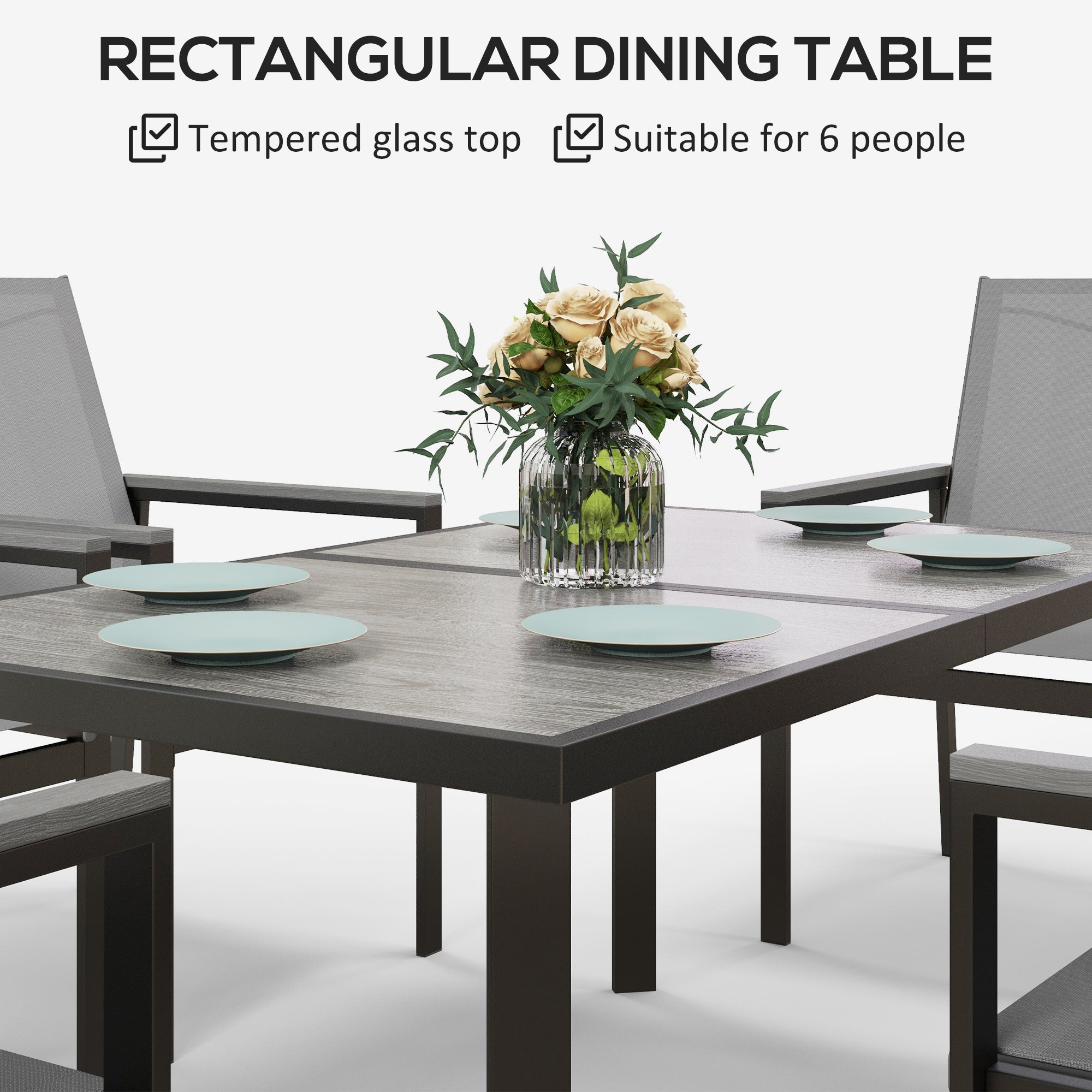 Seven-Piece Metal Dining Set, with Glass-Top Table - Grey