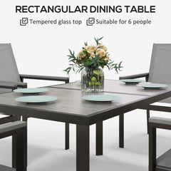 Seven-Piece Metal Dining Set, with Glass-Top Table - Grey