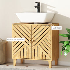 Fynco - Bamboo Bathroom Under Sink Cabinet with Adjustable Shelf for Basin without Pedestal - Natural
