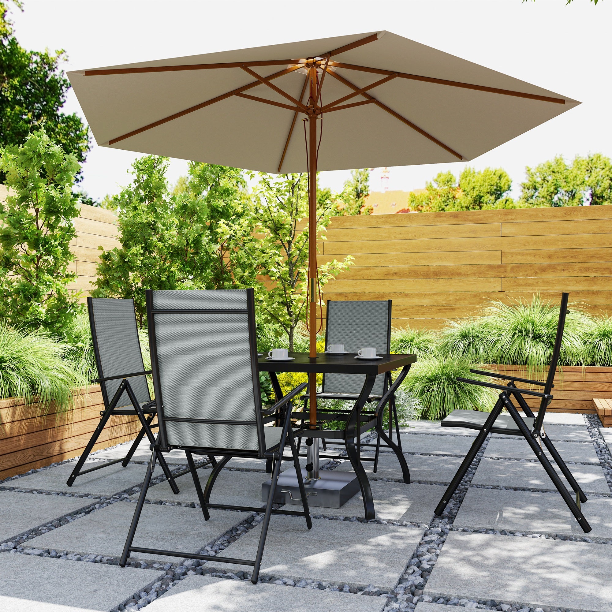 Five-Piece Steel Frame Patio Set - Grey/Black
