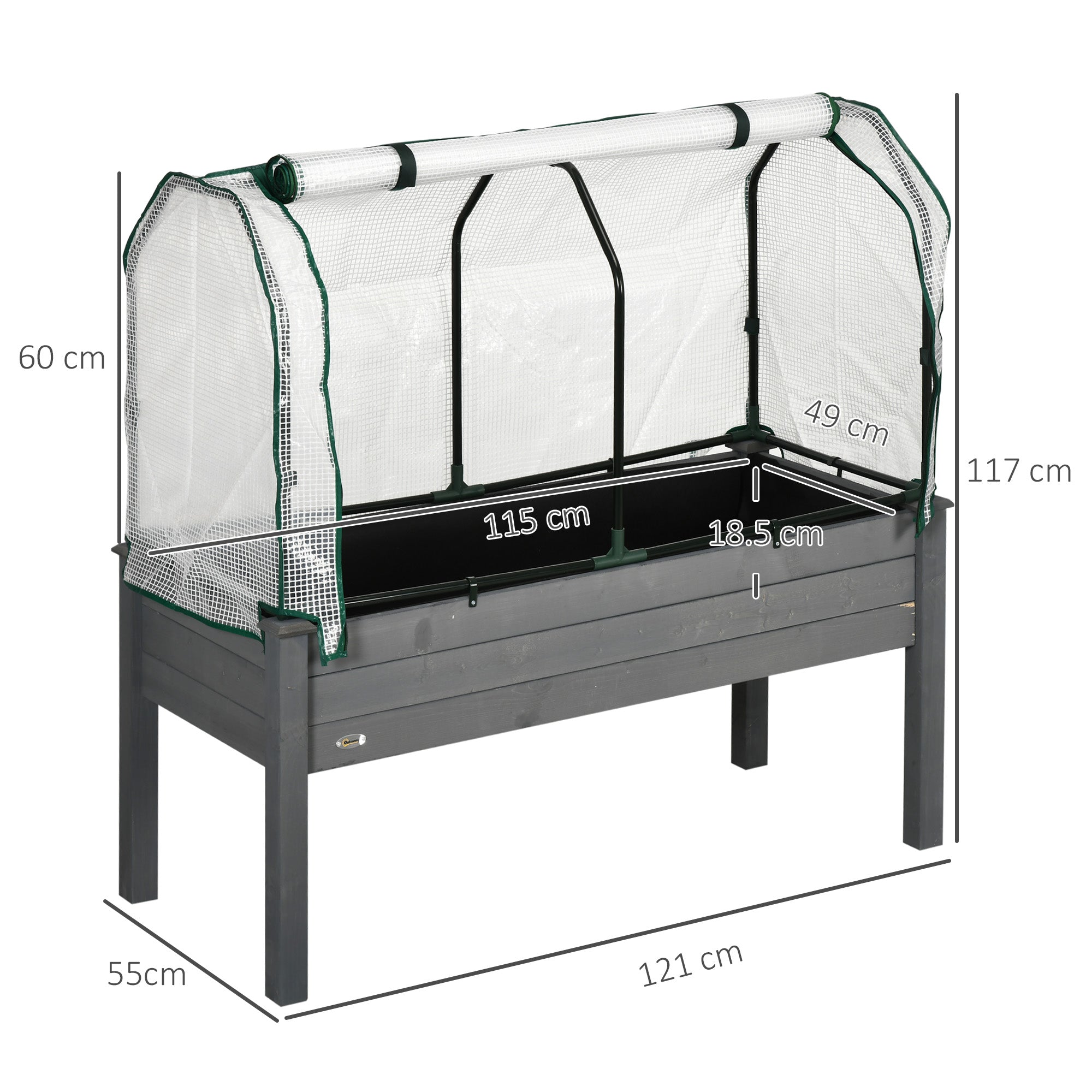 Fynco - Raised Garden Bed Outdoor Elevated Wood Planter Box w/ PE Cover, Dark Grey