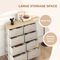 Fabric Chest of Drawers, Industrial Bedroom Dresser with 8 Fabric Drawers, Steel Frame and Wooden Top for Nursery, Living Room, Hallway, Maple Wood-effect