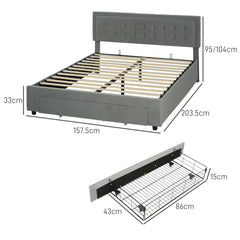King Size Ottoman Bed Frame, with Front Drawer - Grey