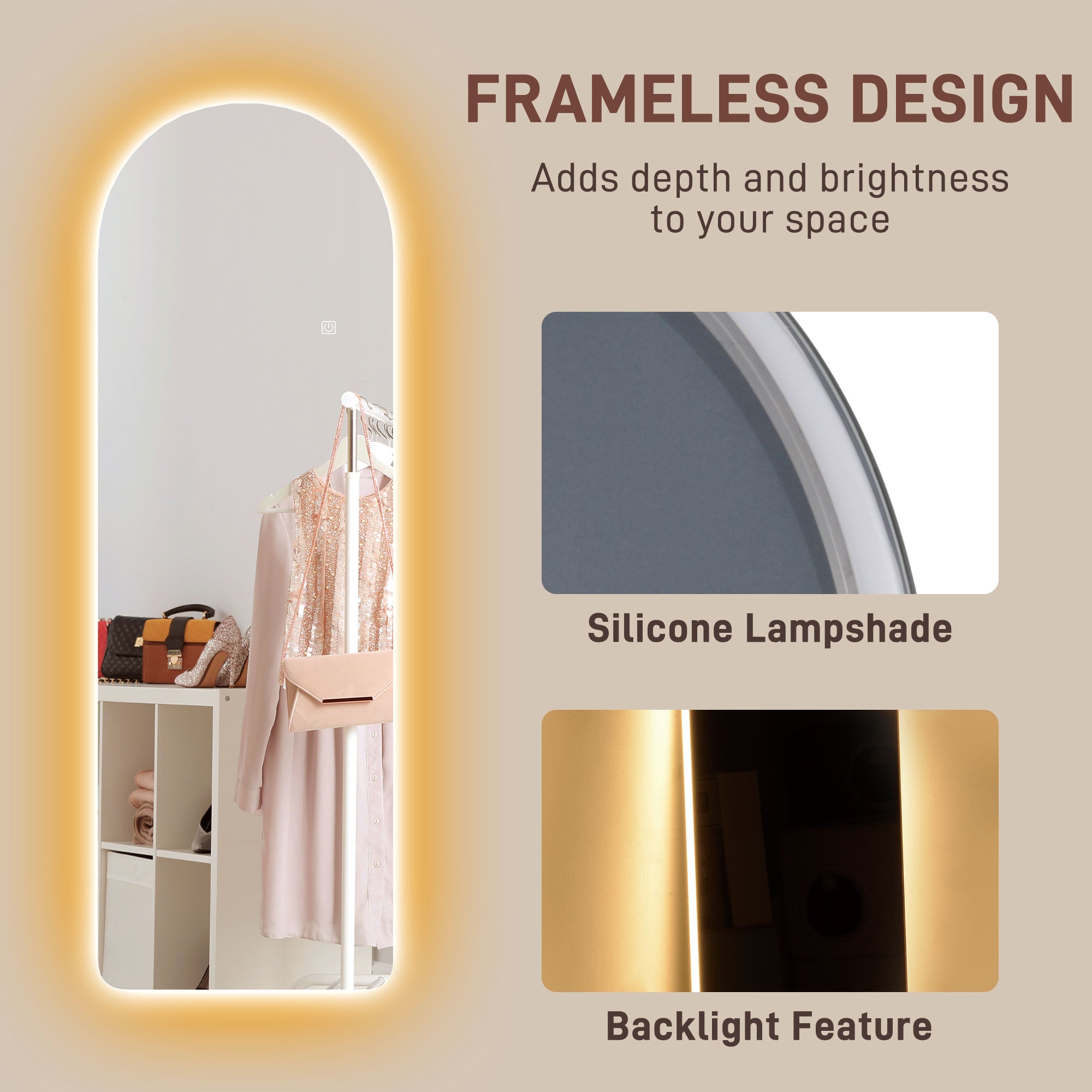 120 x 40cm Arch Mirror, with LED Lights