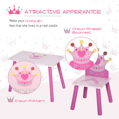 3 Pcs Kids and Table Chair Set Princess & Crown Theme Home Furniture Pretty Gift 2-4 Years Pink