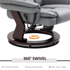 Recliner Chair With footstool, Recliner Armchair up to 130kg Weight Capacity, 135° Reclining Swivel Sofa Chair, PU Leather Ergonomic Couch Bed with Swivel Wood Base for Living Room, Grey