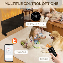 Fynco - Electric Heater Wifi Smart App, 1500W Glass Panel Heater Radiator, Freestanding or Wall Mounted Convector Space Heater with LED Display, 24Hr 7 Day Timer, Adjustable Thermostat, Remote Control