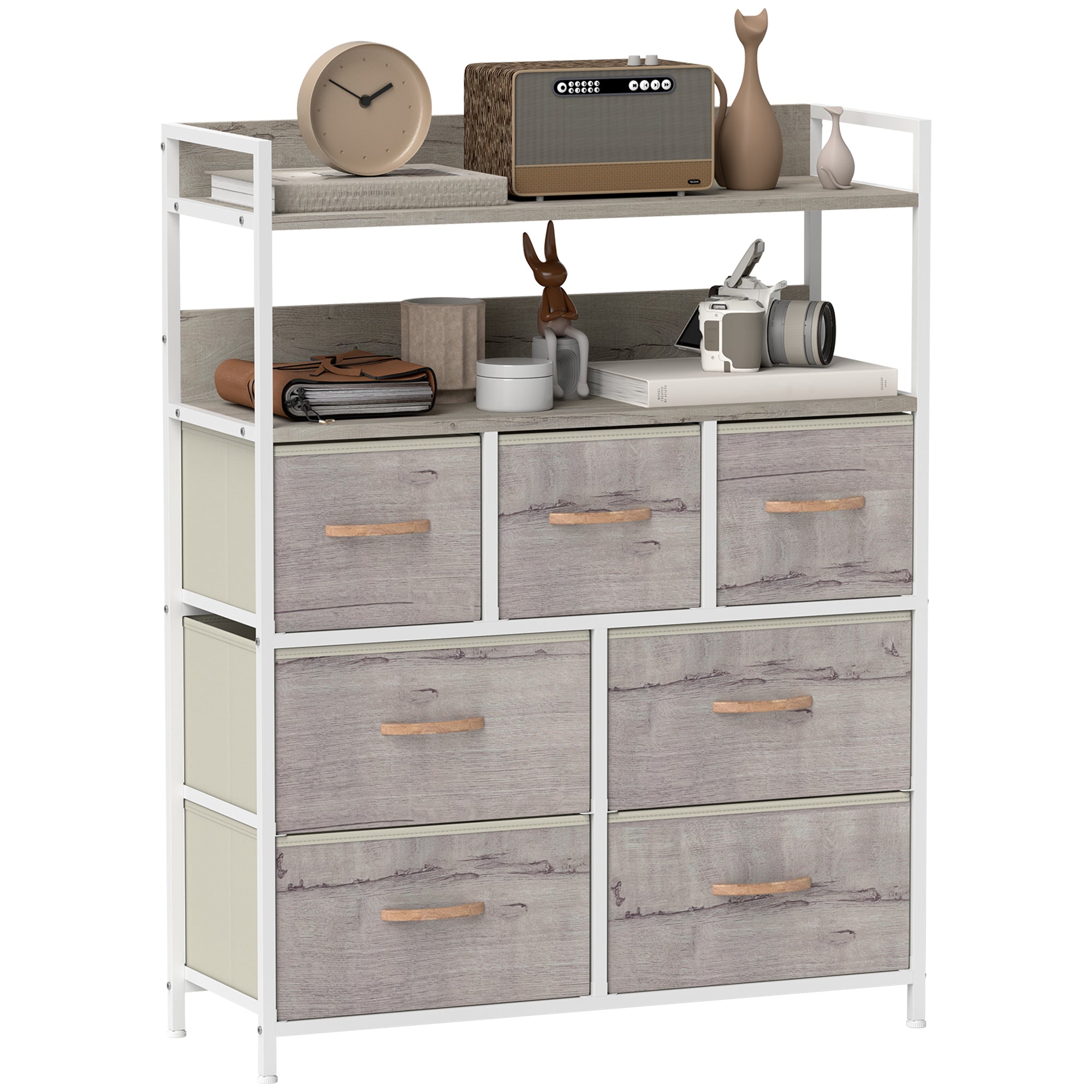 Rustic Chest of Seven Fabric Drawers - Natural Wood Finish