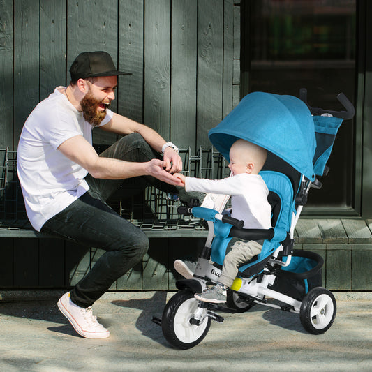 6 in 1 Kids Trike with Parent Handle, Canopy, 5-point Safety Belt, Storage, Footrest, Brake, for 1-5 Years, Blue