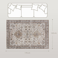 Fynco - Vintage Area Rug, Non-Slip Washable Rug, Flannel Floor Carpet for Living Room, Bedroom, Dining Room, Home Office, 170 x 120 cm, Beige