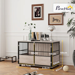 100cm Furniture Style Dog Crate Dog Cage End Table Indoor with 3 Doors Soft Washable Cushion, for Large Sized Dogs