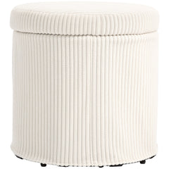40cm Round Storage Ottoman, Corduroy Footstool with Removable Lid and Legs, Vanity Stool for Living Room, Bedroom, Beige