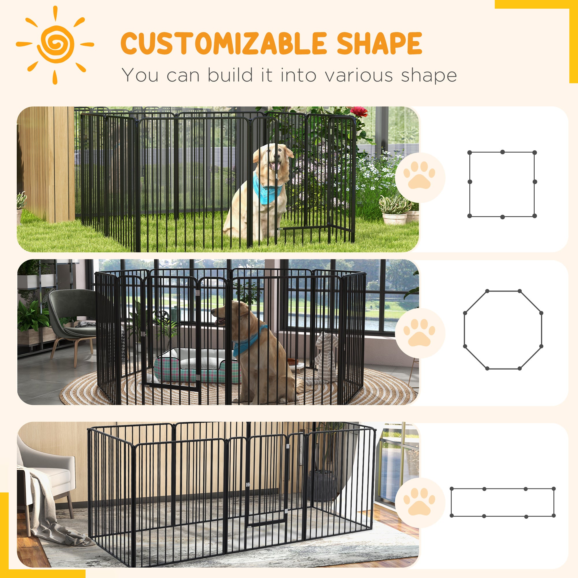 100cm 8 Panels Heavy Duty Dog Pen, Pet Playpen for Indoors, Outdoors, Small, Medium, Large Dogs