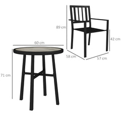 3 Piece Patio Bistro Set with Plastic Top, 2 Stackable Chairs, Galvanised Steel Frame, Grey