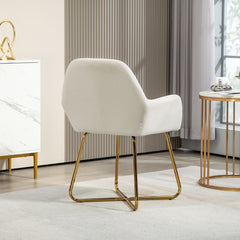 Modern Arm Chair Set of 2 Upholstered Accent Chair with Metal Base for Living Room Cream White