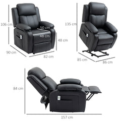 Riser and Recliner Chair with Massage, Power Lift Recliner Chair for Elderly with Remote Control, Extended Footrest, Dual Side Pockets, Overstuffed Electric Reclining Armchair, Black