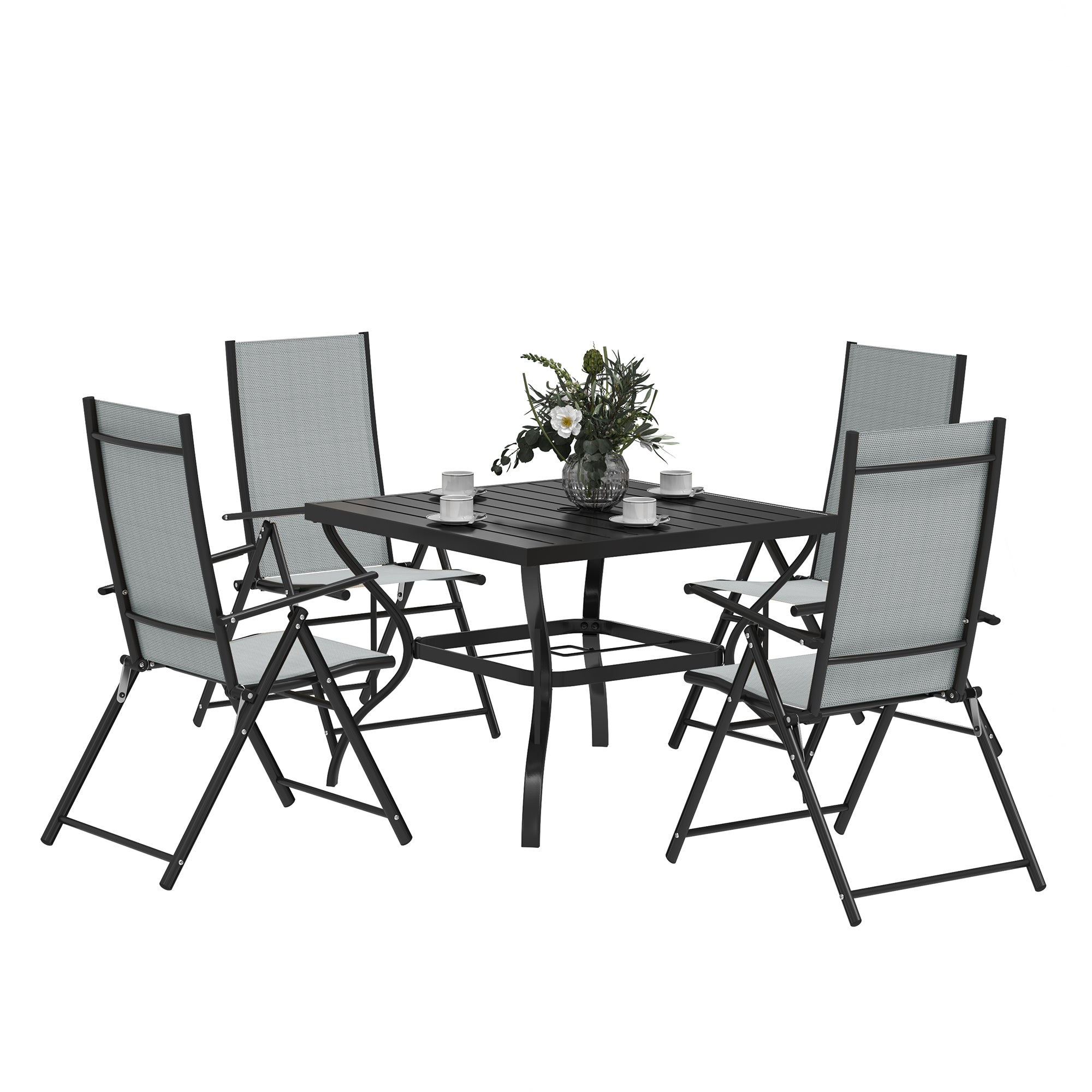 Five-Piece Steel Frame Patio Set - Grey/Black
