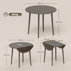 Folding Dining Table for 4, Round Drop Leaf Table, Modern Space Saving Small Kitchen Table with Wood Legs for Dining Room, Grey