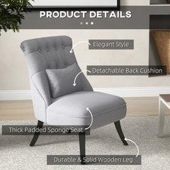 Fabric Single Sofa, Tub Chair, Upholstered Bedroom Chair with Pillow, Solid Wood Leg for Home, Living Room, Dining Room, Set of 2, Grey