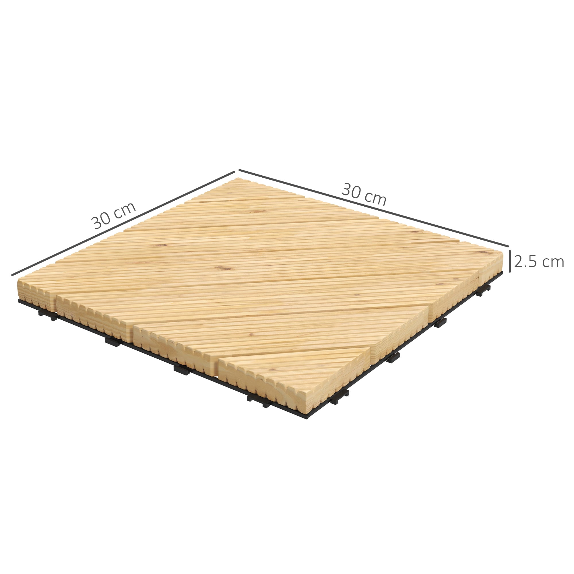 27 Pcs Wooden Interlocking Decking Tiles, 30 x 30 cm Anti-slip Outdoor Flooring Tiles, 0.81㎡ per Pack, All Weather Use for Patio, Balcony, Terrace, Hot Tub, Yellow