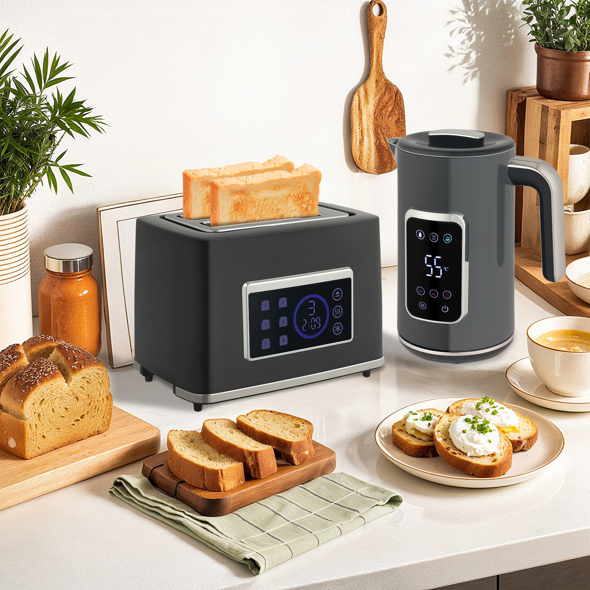 Fynco - Touch Screen Kettle and Toaster Set - Grey