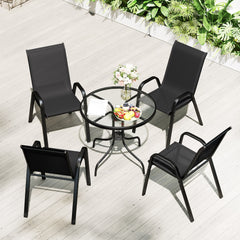Five-Piece Steel Patio Set, with Glass-Top Table - Black