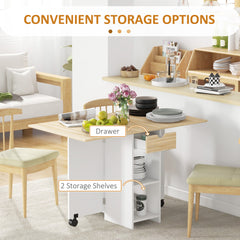 Folding Dining Table, Drop Leaf Table for Small Spaces, Foldable Table with Drawer and Storage Shelves for Kitchen, Dining Room, Oak