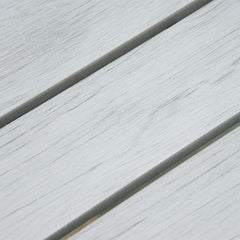 7 Pieces Garden Dining Set, Outdoor Table and 6 Armchairs, Aluminium Frame, Slatted Wood Grain Plastic Top Table, Breathable Mesh Fabric Seats and Backrest, Light Grey