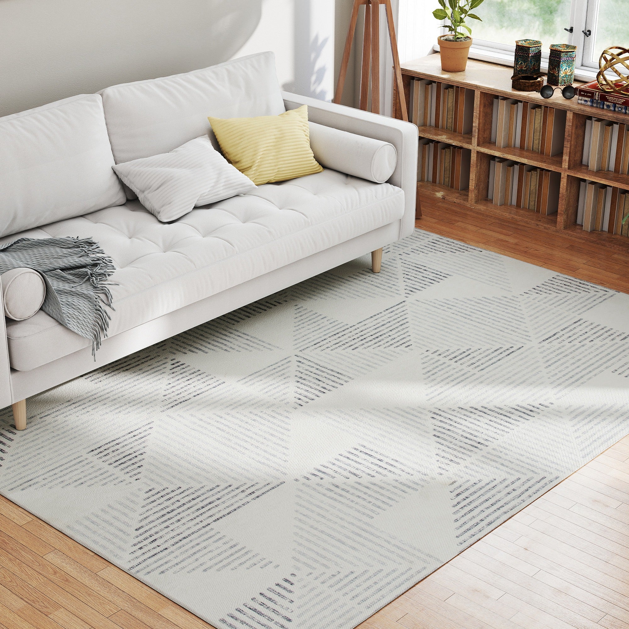 Fynco - Modern Area Rug, Geometric Pattern Non-Slip Washable Rug, Soft Floor Carpet for Living Room, Bedroom, Dining Room, Home Office, 230 x 160 cm, Grey