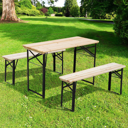 Portable Folding Camping Picnic Trestle Beer Table and Bench Set Garden BBQ Chairs Stools Wooden Wood (120cm(L) x 25cm(W) x 46cm(H))