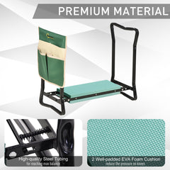 Steel Frame Padded Garden Kneeler, with Tool Bag - Green