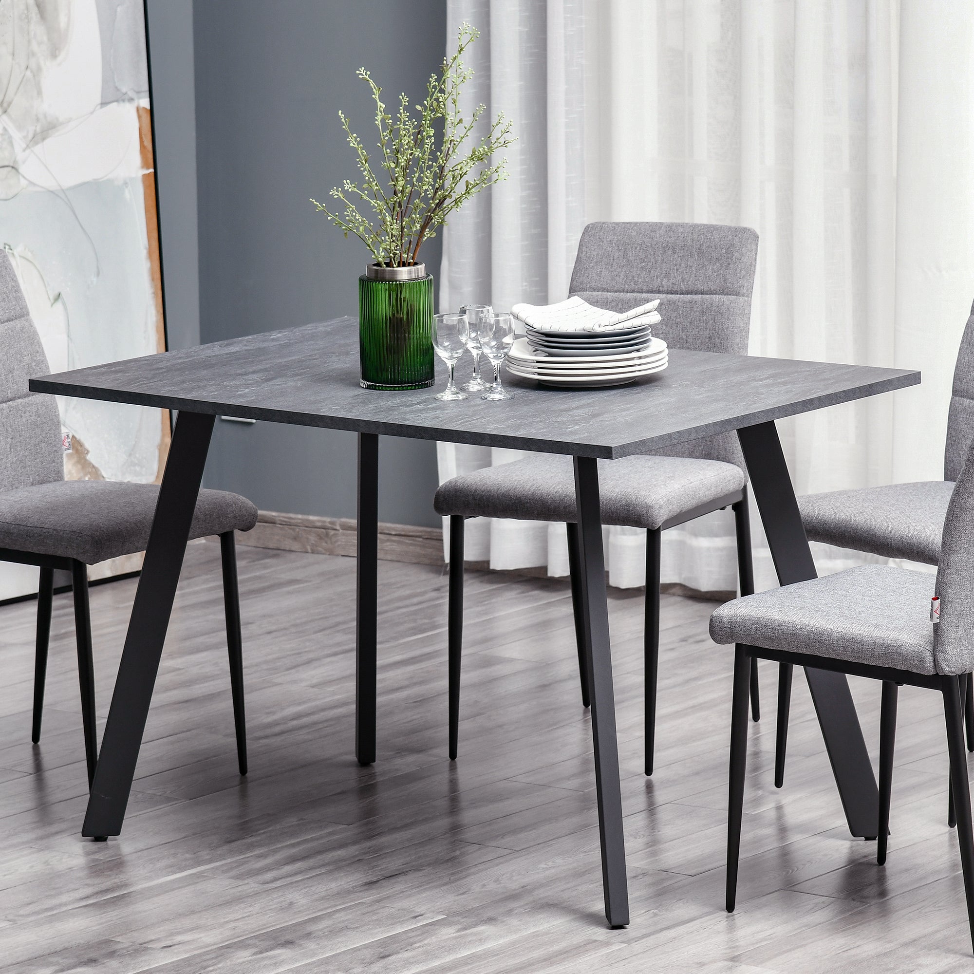 Dining Table, Contemporary Rectangle Kitchen Table with Metal Legs and Spacious Tabletop for Dining Room, Living Room, Dark Grey