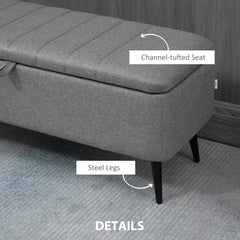 Storage Ottoman with Flip Top, Rectangular Upholstered Bench, Linen Look Fabric Footstool with Steel Legs for Living Room, Bedroom, Grey