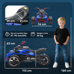 AIYAPLAY 12V Kids Electric Ride On Car with 3 Wheeler, MP3 Player, Horn, 2 Speeds, LED Lights for Boys & Girls Ages 3-8, Blue