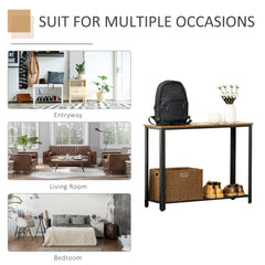 Industrial Console Table,Entryway Table w/Bottom Mesh Shelf Metal Frame Vintage Sofa Table for Hallway, Living Room, Rustic Brown