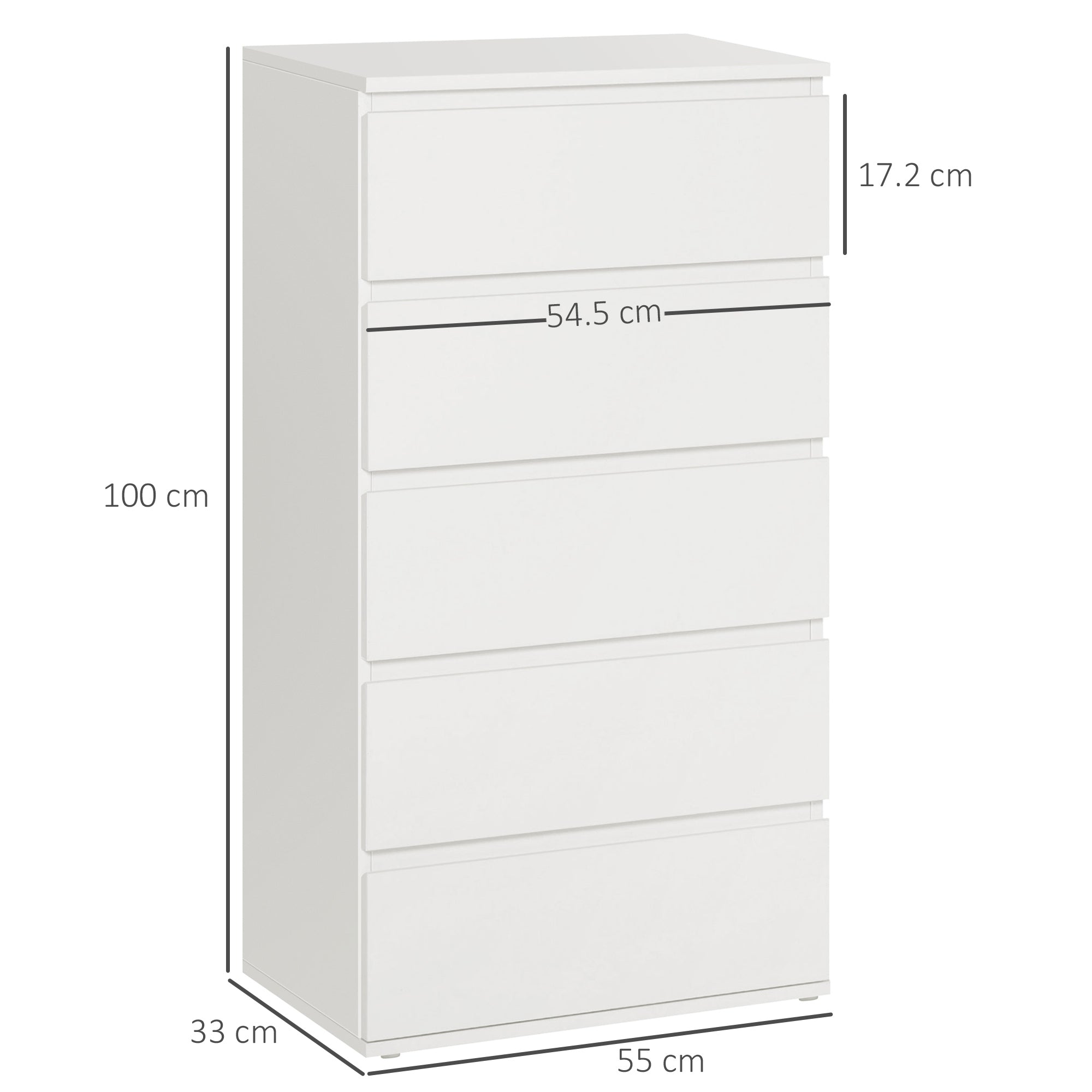 Chest of Drawers, 5 Drawers Storage Cabinet Floor Tower Cupboard for Bedroom Living Room, White