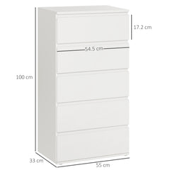 Chest of Drawers, 5 Drawers Storage Cabinet Floor Tower Cupboard for Bedroom Living Room, White