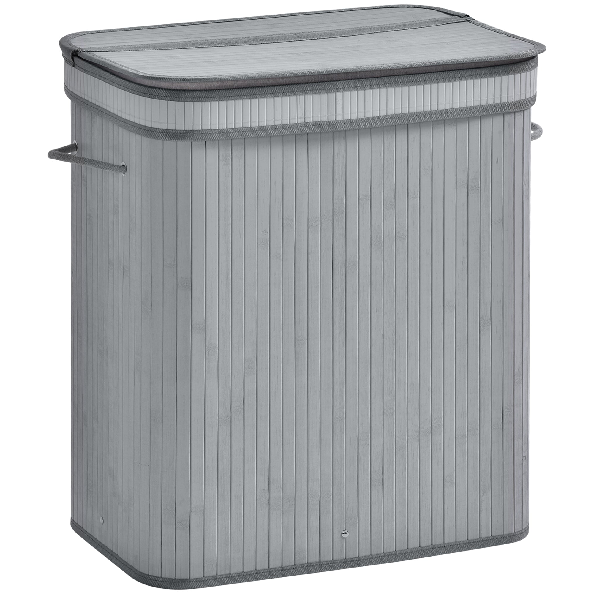 100L Natural Wood Laundry Basket A Compartment w/Flip Lid Removable Lining Handles Board Base Foldable Durable Water-Resistant Dirty Clothes Storage Home Organisation Grey