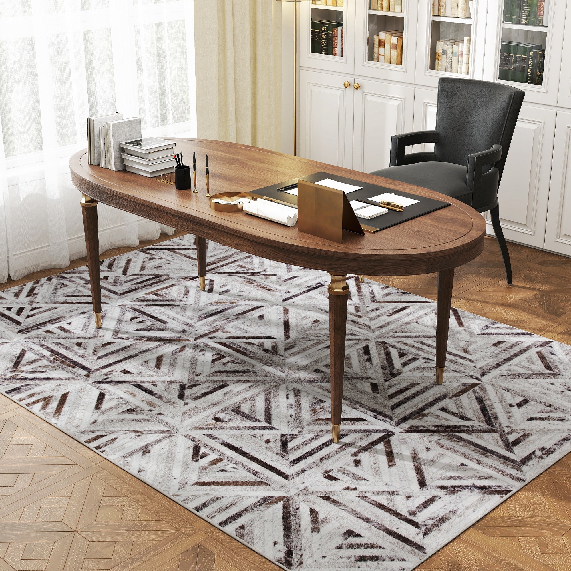 Fynco - Modern Area Rug, Triangle Pattern Non-Slip Washable Rug, Chenille Floor Carpet for Living Room, Bedroom, Dining Room, Home Office, 230 x 160 cm, Brown