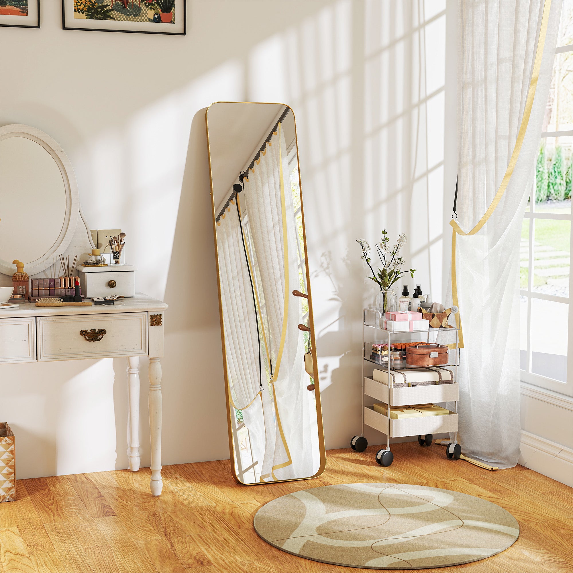 40 x 160 cm Rectangular Full Length Mirror - Gold Tone