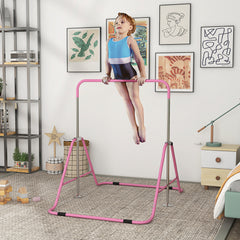 Kids Gymnastic Bar, with Adjustable Height, Foldable Horizontal Bars - Pink