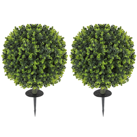 Fynco - Set of 2 40 cm Artificial Boxwood Topiary Ball Bush with Integrated Ground Stake, Indoor Outdoor UV Resistant Faux Greenery, Faux Plants for Garden, Porch, Balcony