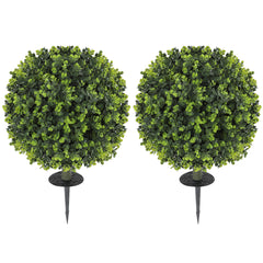 Fynco - Set of 2 40 cm Artificial Boxwood Topiary Ball Bush with Integrated Ground Stake, Indoor Outdoor UV Resistant Faux Greenery, Faux Plants for Garden, Porch, Balcony