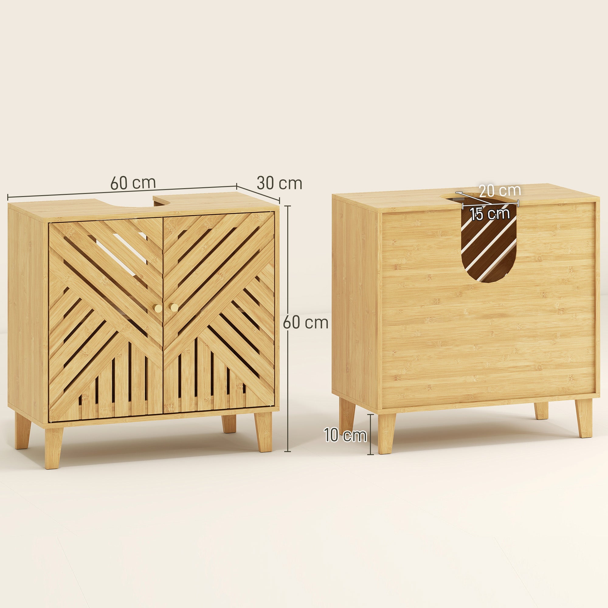 Fynco - Bamboo Bathroom Under Sink Cabinet with Adjustable Shelf for Basin without Pedestal - Natural