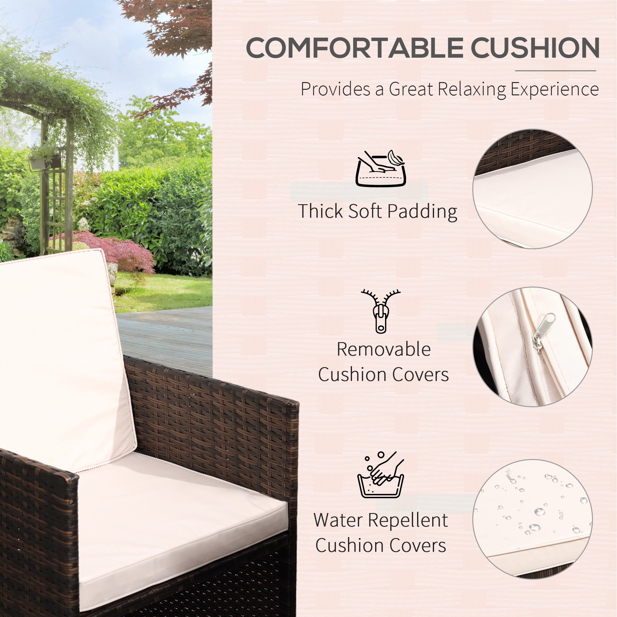 10 Seater Rattan Cube Garden Furniture Set with Parasol Hole, Rattan Dining Set with Cushions, Outdoor Dining Table and Chairs with Rectangular Glass Top Table for Patio, Mixed Brown