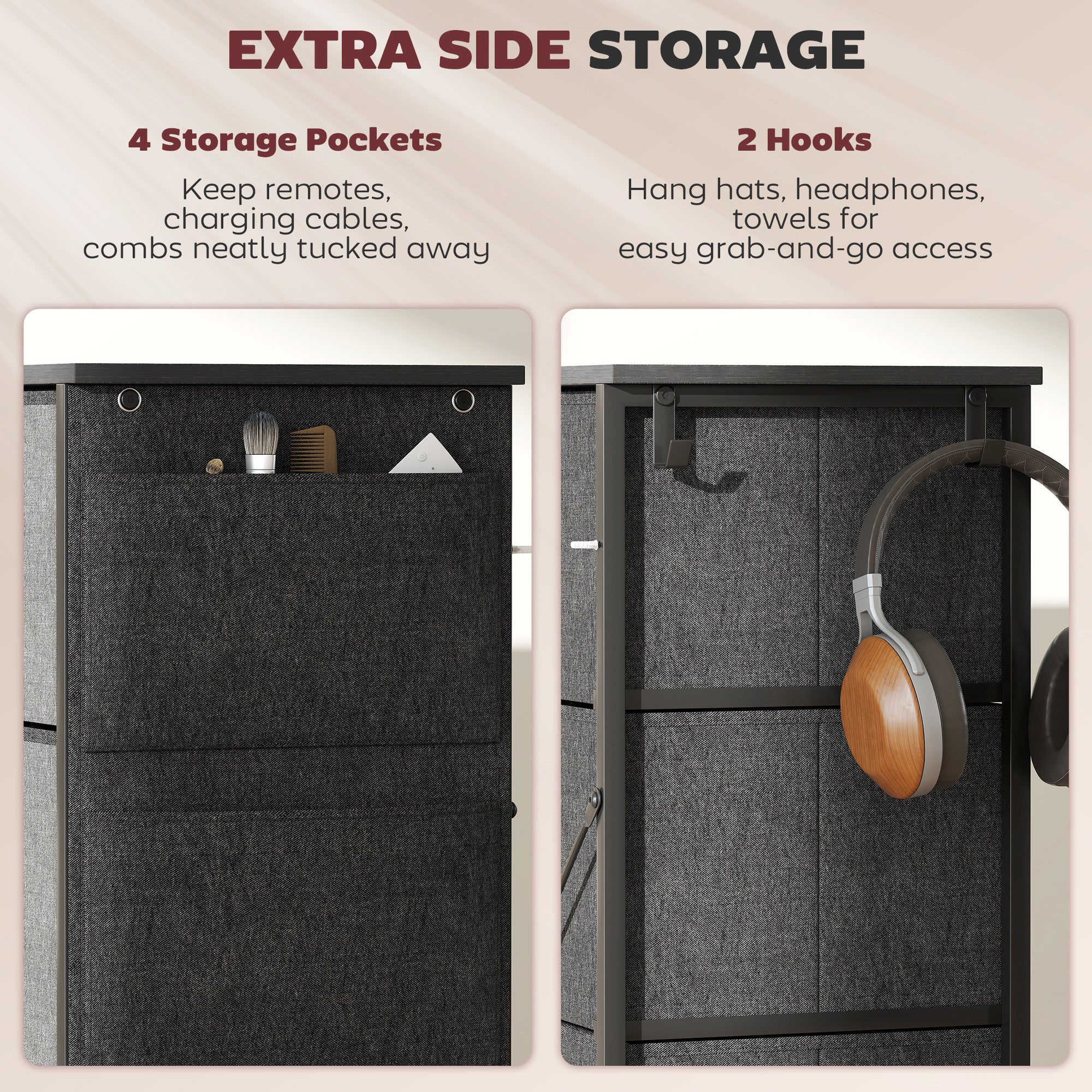 Chest of Four Fabric Drawers - Charcoal Grey