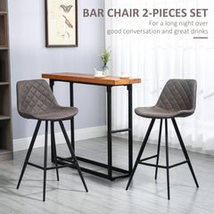 Set Of 2 Bar Stools Vintage Microfiber Cloth Tub Seats Padded Comfortable Steel Frame Footrest Quilted Home Bar Cafe Kitchen Chair Stylish Dark Grey