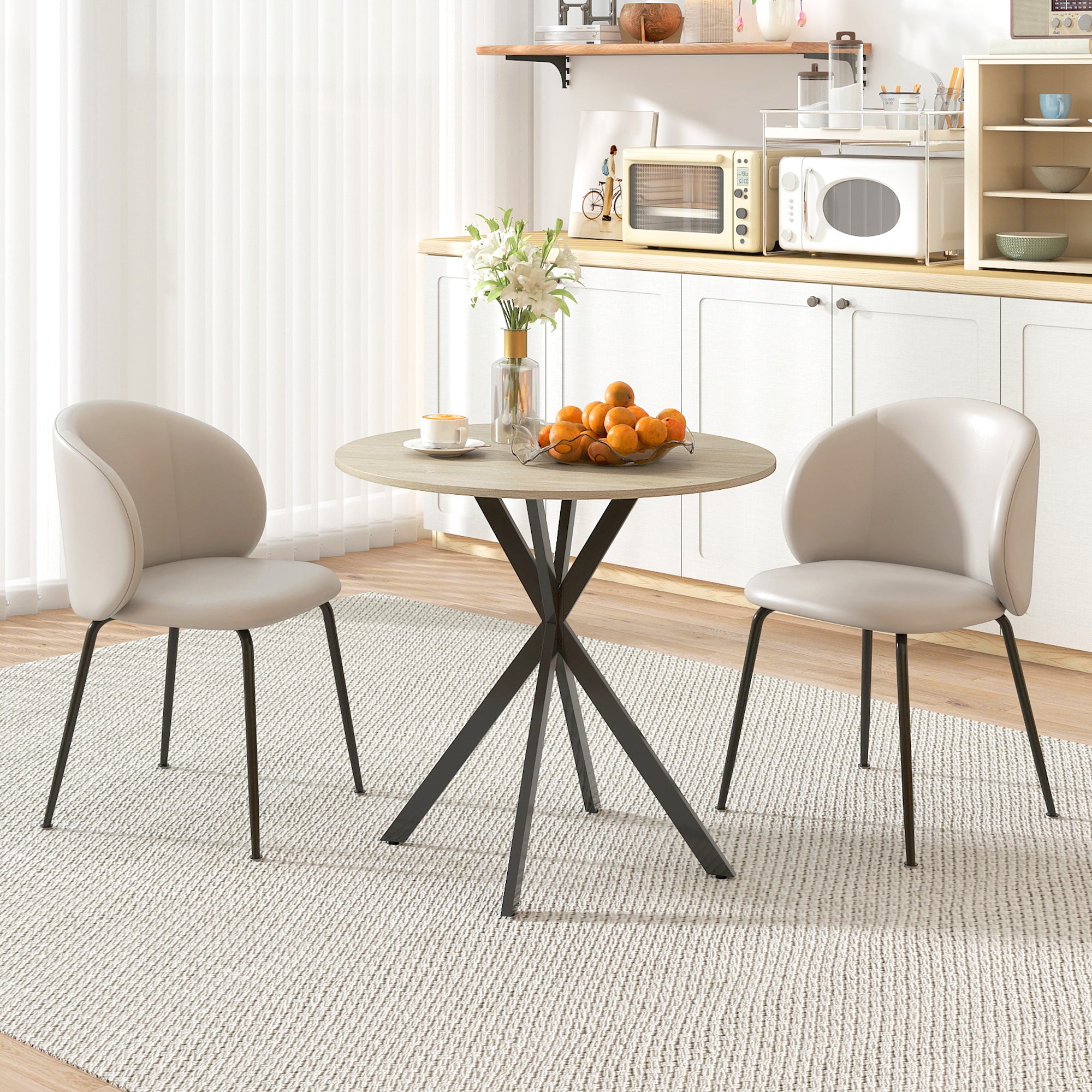 80cm Industrial Round Dining Table - White Oak