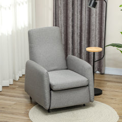 Push Back Recliner Armchair, Fabric High Back Reclining Chair with Adjustable Leg Rest and Pocket Spring Seat for Living Room, Bedroom, Home Office, Grey