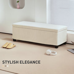 Storage Ottoman Bench, Corduroy Footstool with Removable Lid and Legs, 112cm Storage Chest Box for Living Room, Bedroom, Hallway, Beige
